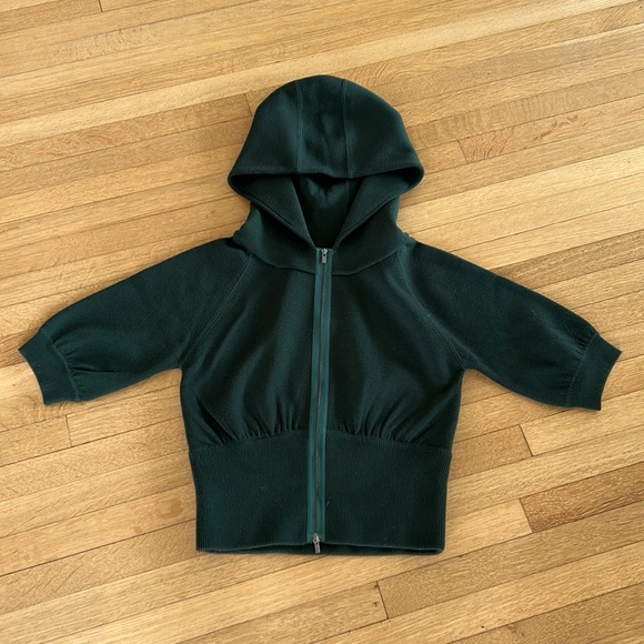 Theory green wool hooded zipper sweater size s 90s skate girl style